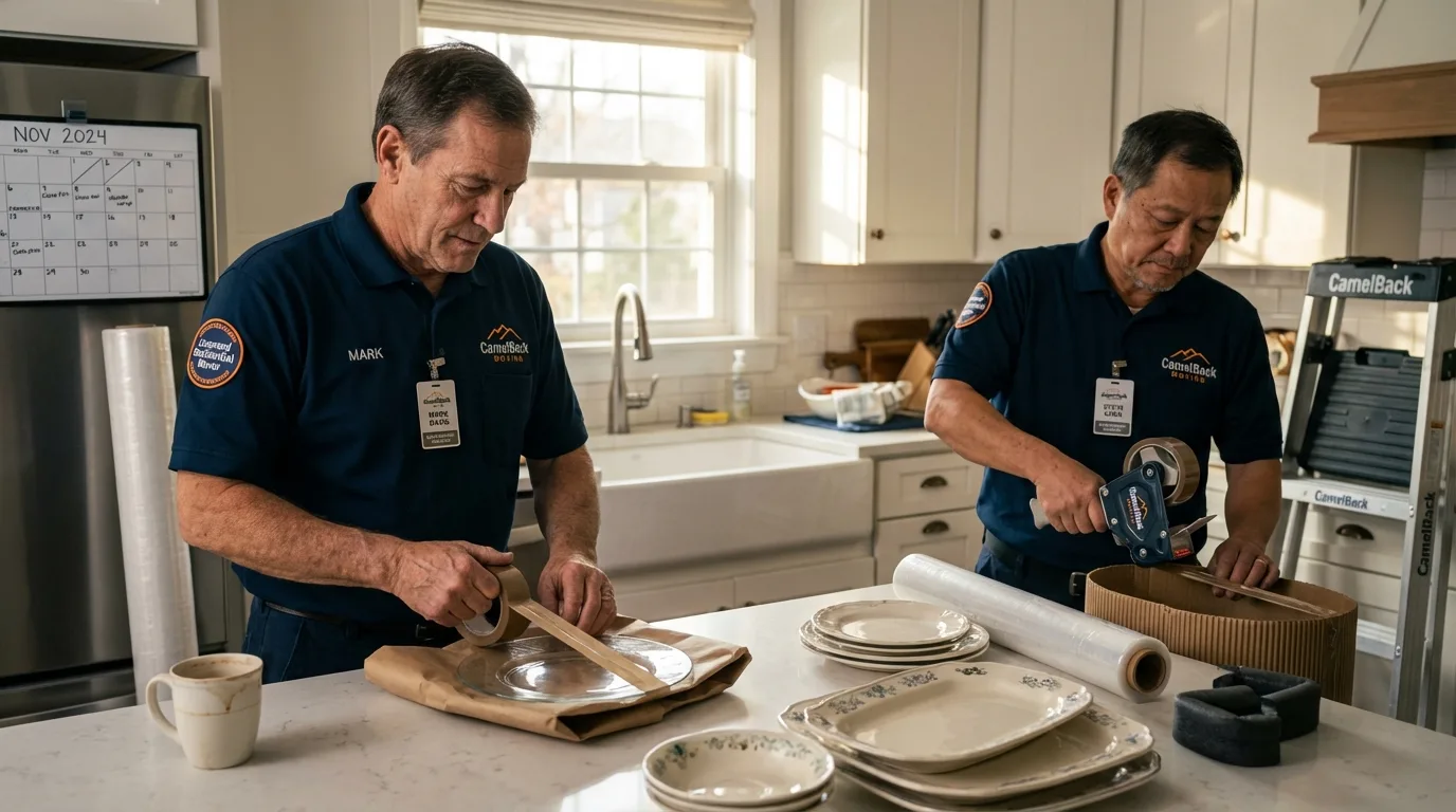 Professional crew packing kitchen dishware in Willow Creek, CA